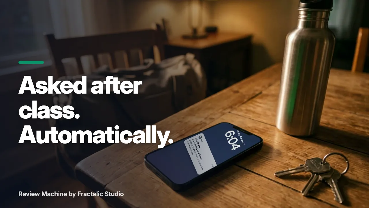 Story cover with the words Asked after class. Automatically.: a phone on a wooden table showing the invitation email at 6:04.